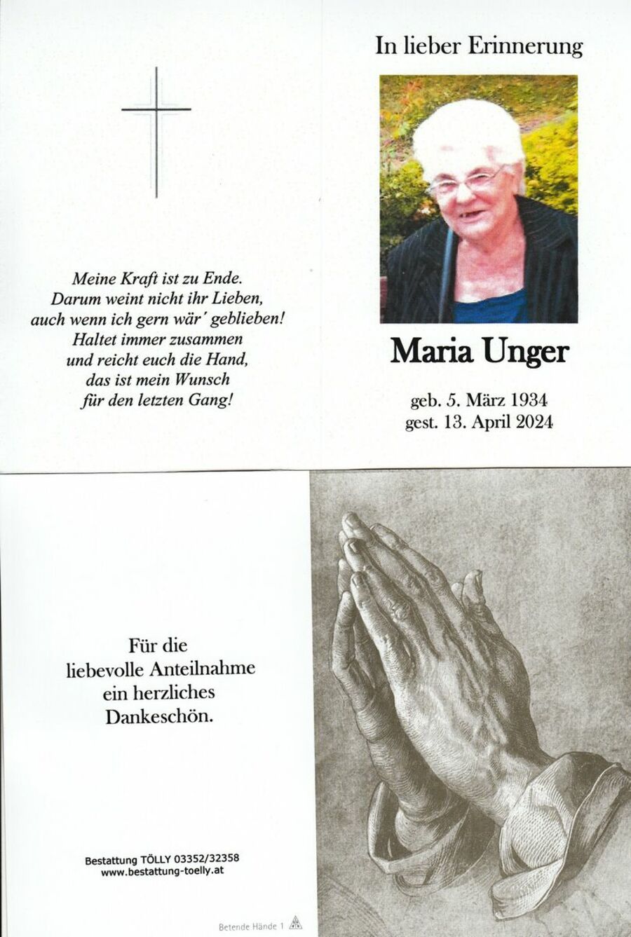 Gedenkkarte Maria Unger