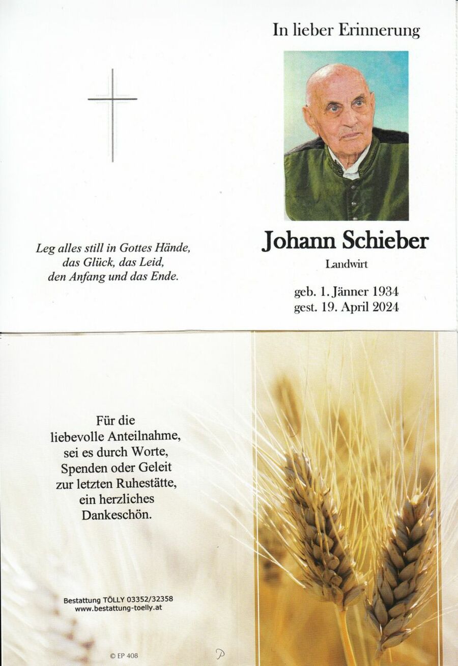Gedenkkarte Johann Schieber