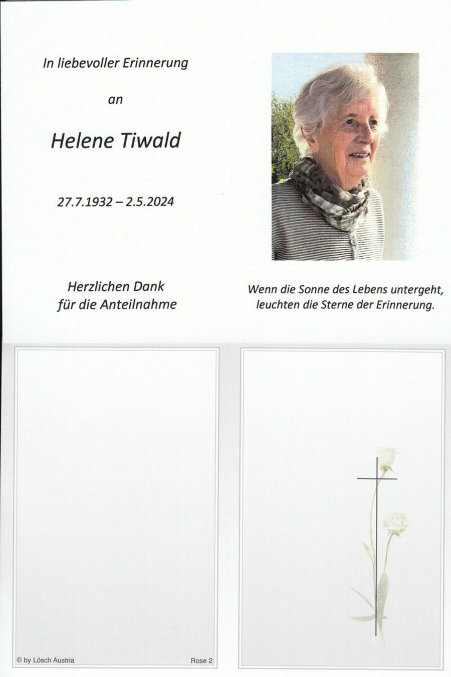 Gedenkkarte Helene Tiwald
