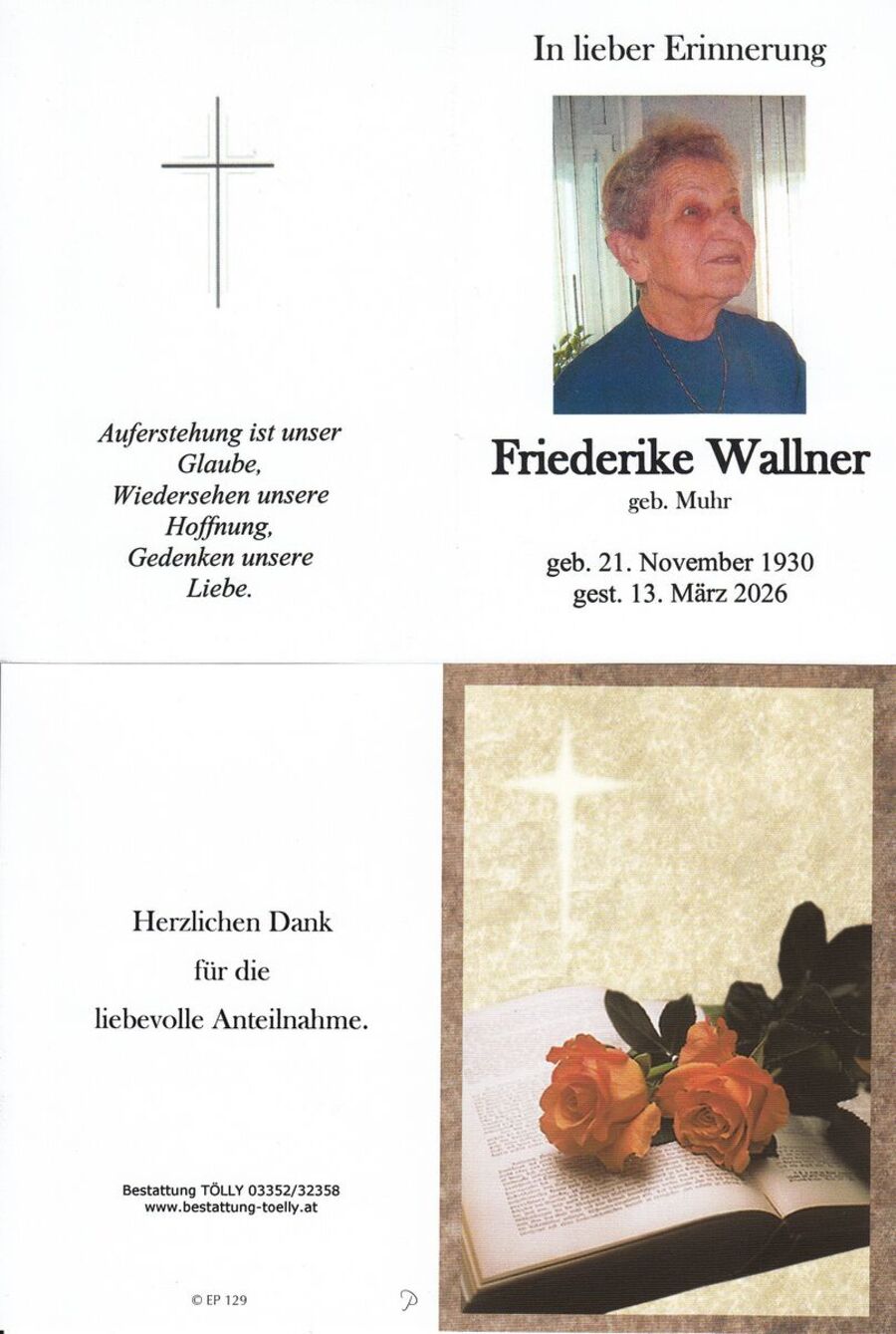 Gedenkkarte Friederike Wallner