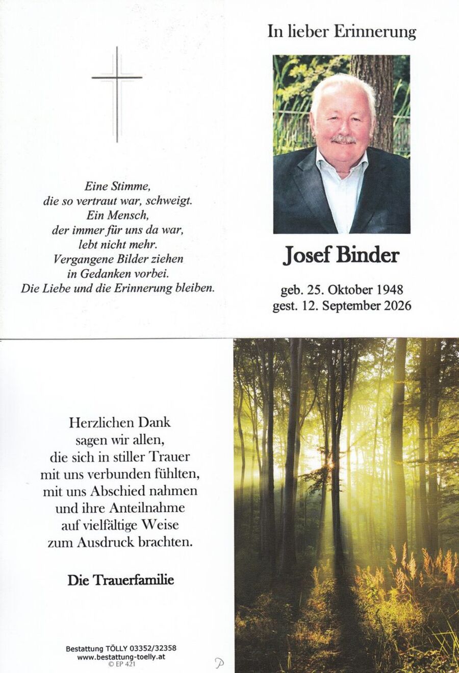 Gedenkkarte Josef Binder