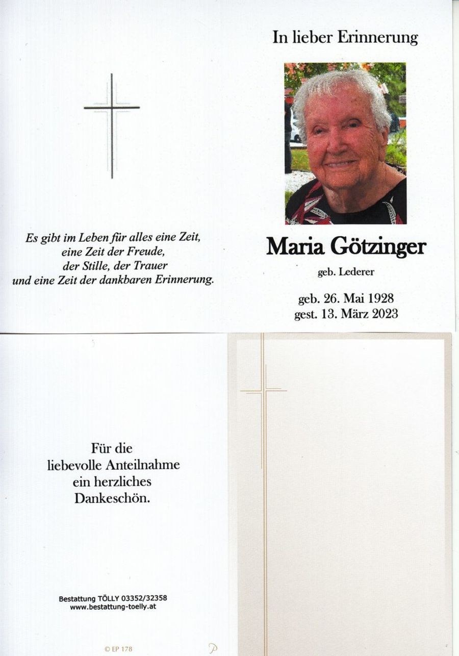 Gedenkkarte Maria Götzinger