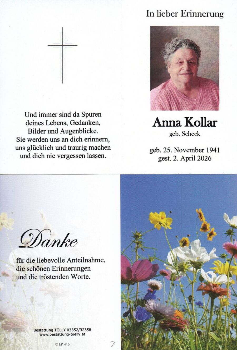 Gedenkkarte Anna Kollar