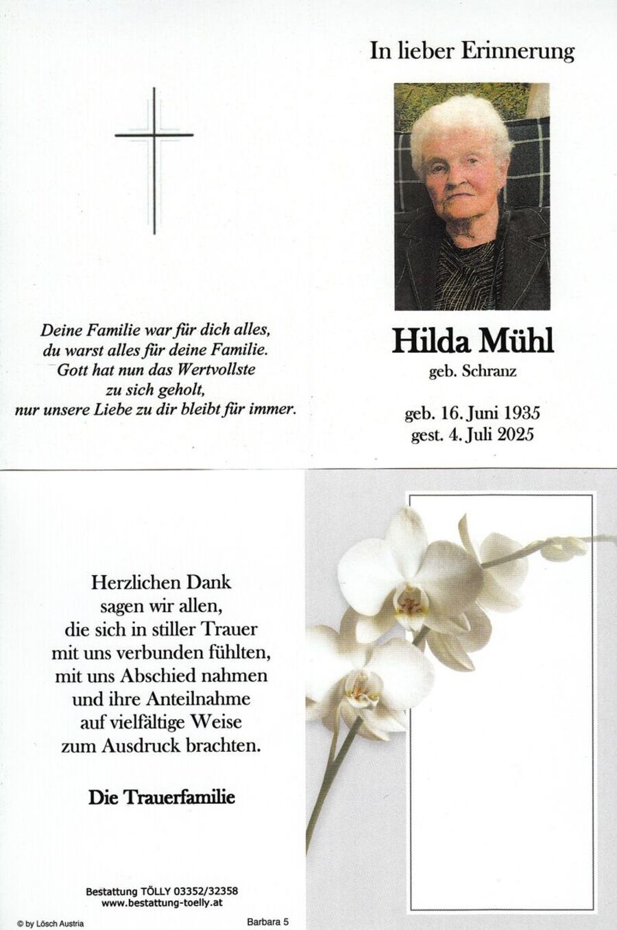 Gedenkkarte Hilda Mühl