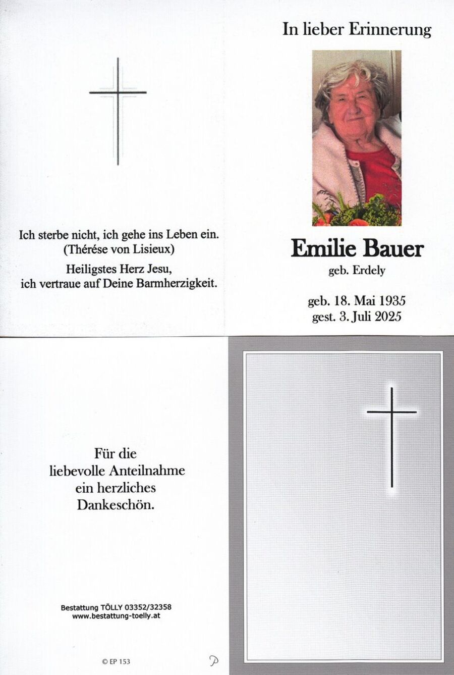 Gedenkkarte Emilie Bauer