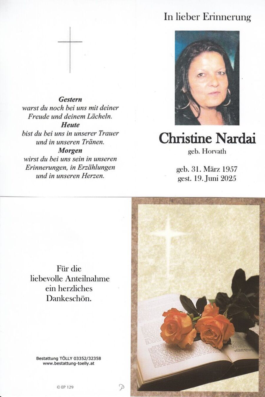 Gedenkkarte Christine Nardai