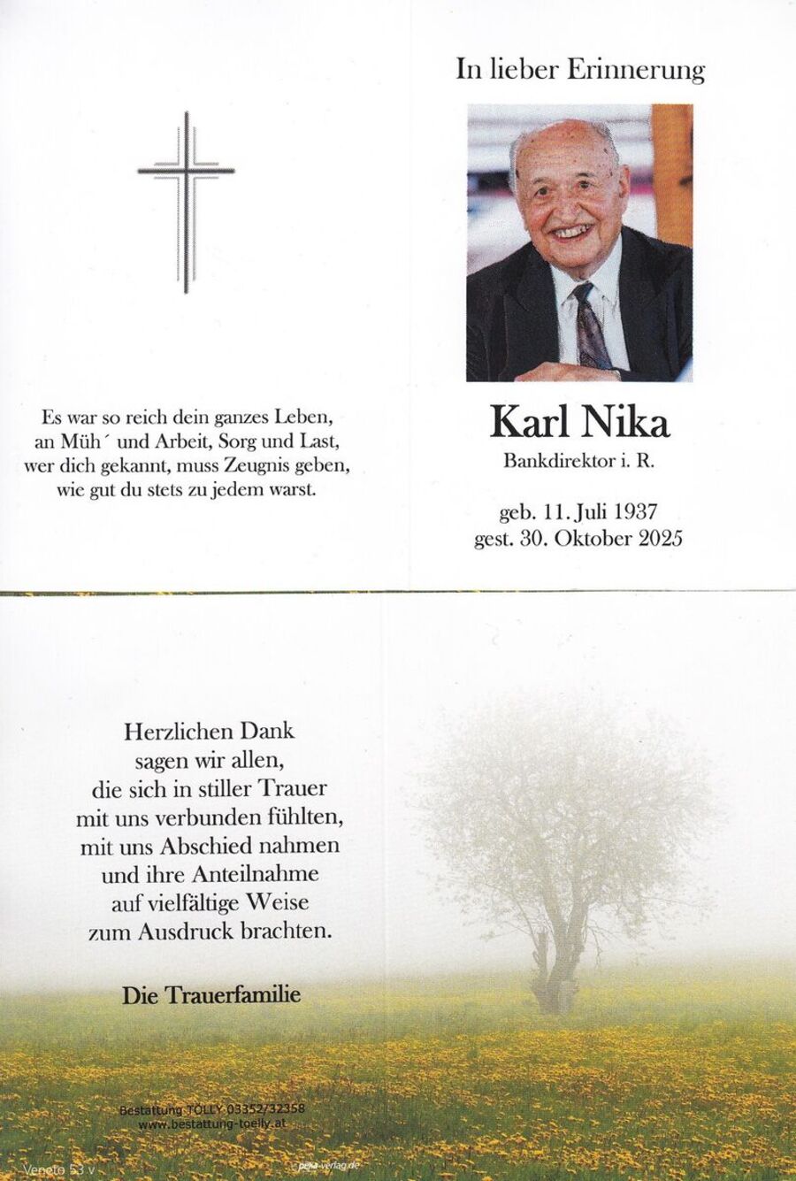 Gedenkkarte Karl Nika