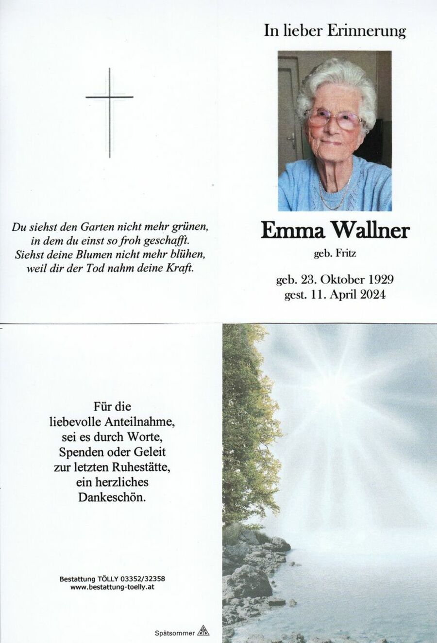 Gedenkkarte Emma Wallner
