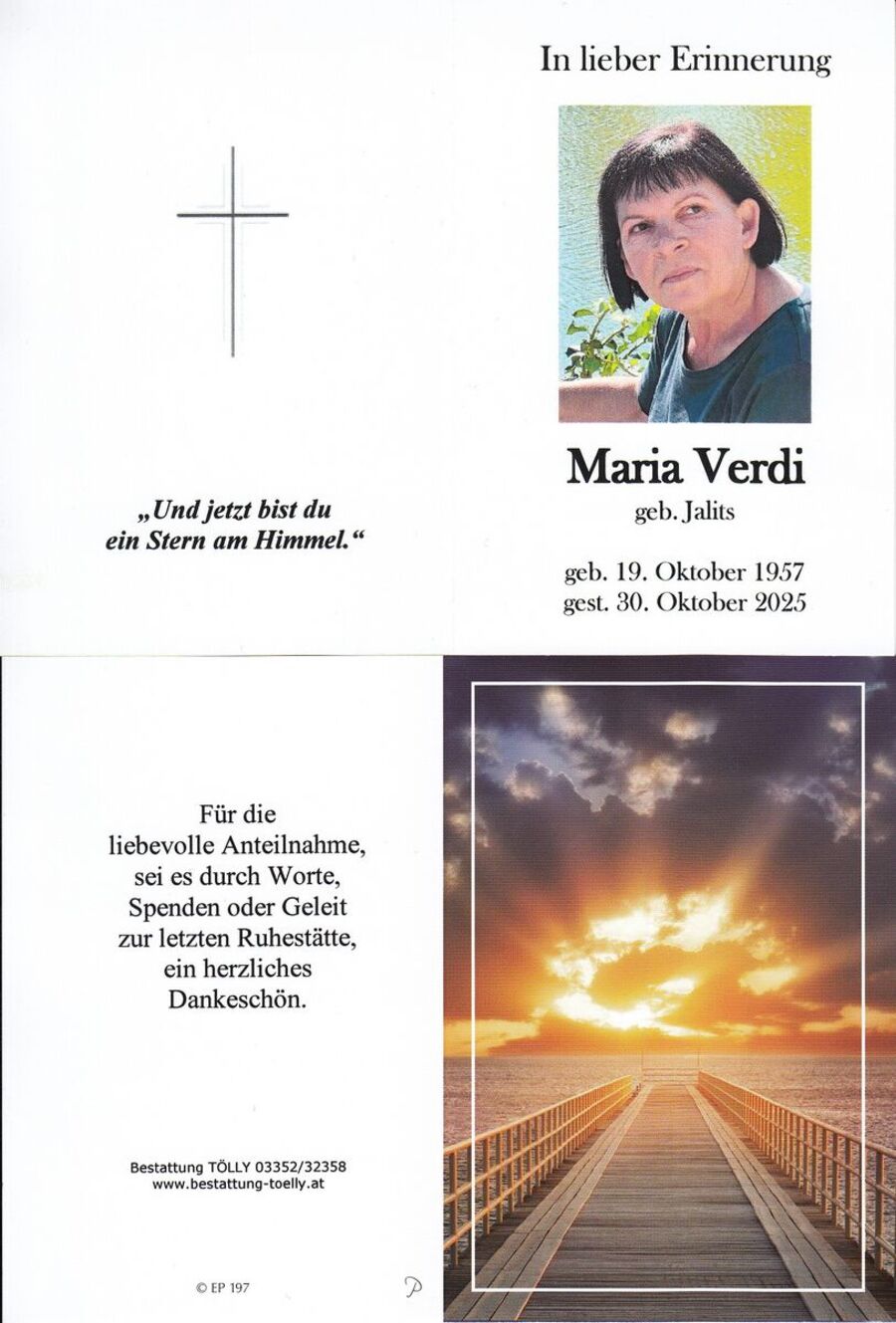 Gedenkkarte Maria Verdi