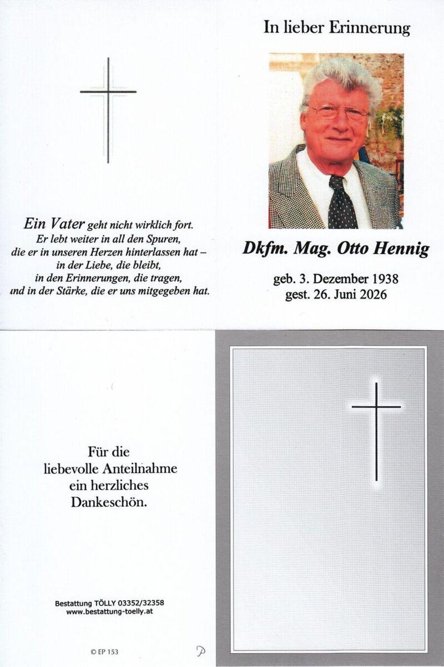 Gedenkkarte Dkfm. Mag. Otto Hennig