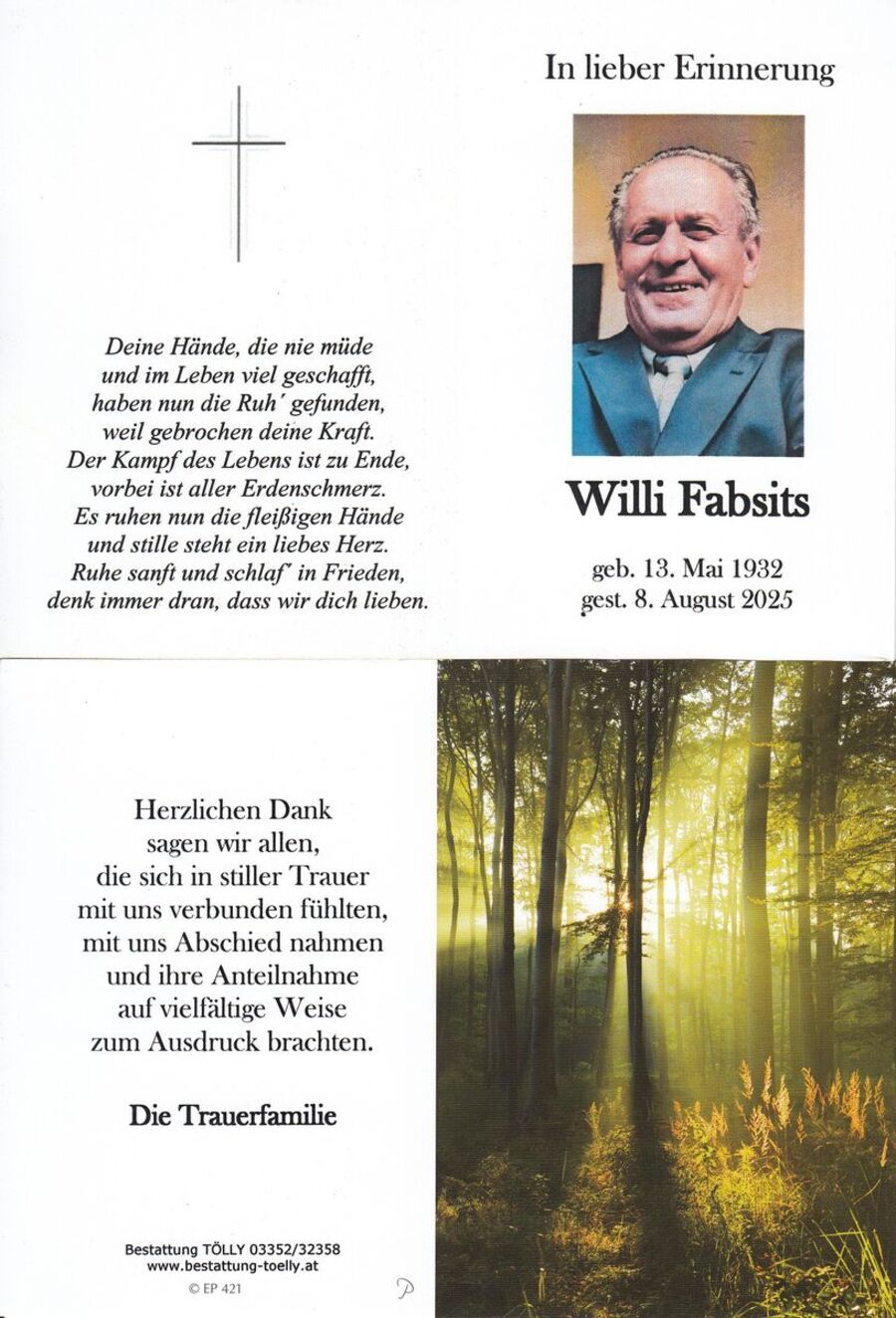 Gedenkkarte Willi Fabsits