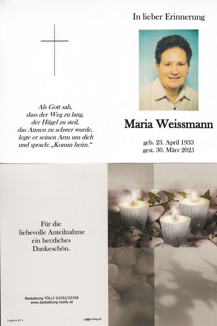 Gedenkkarte Maria Weissmann