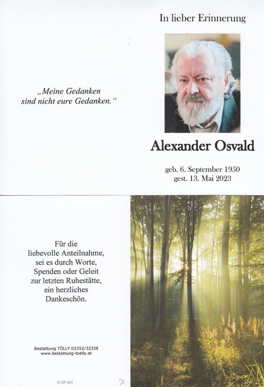 Gedenkkarte Alexander Osvald