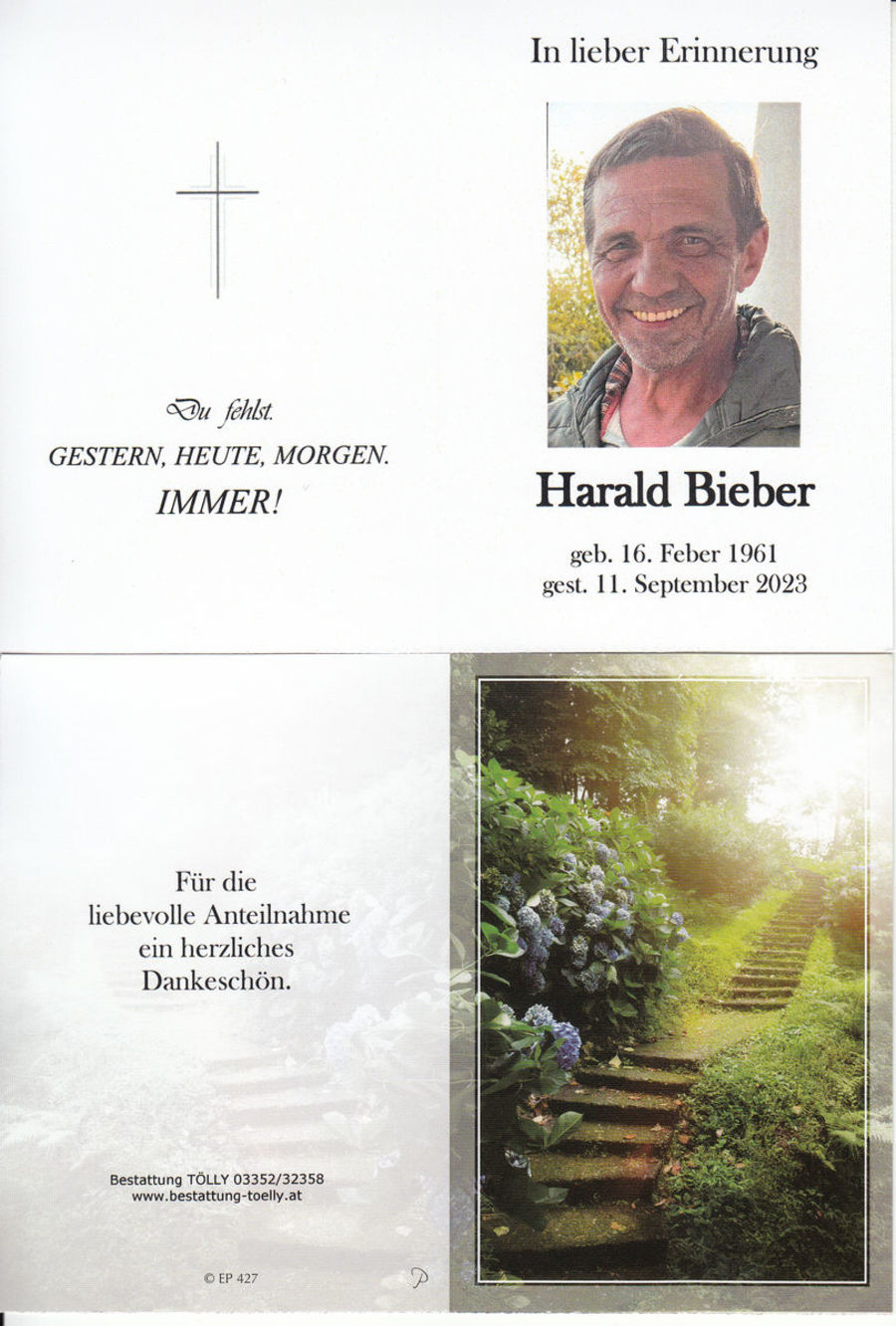 Gedenkkarte Harald Bieber