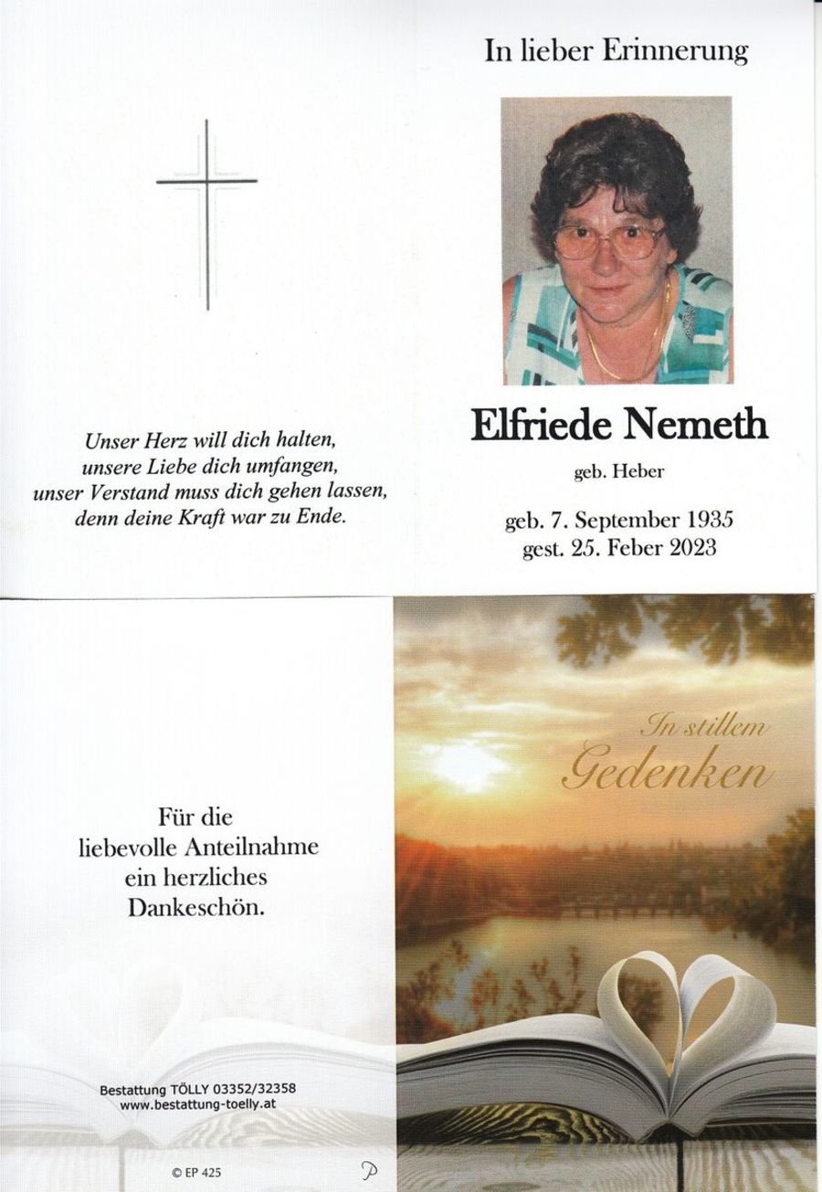 Gedenkkarte Elfriede Nemeth