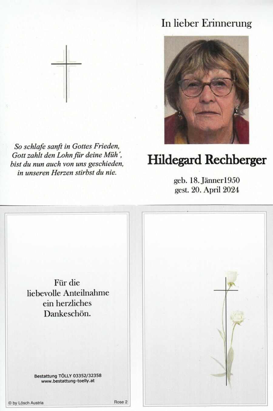 Gedenkkarte Hildegard Rechberger