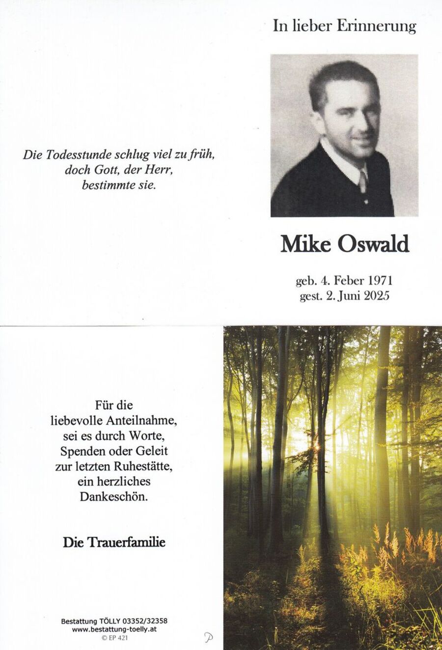 Gedenkkarte Michael Oswald