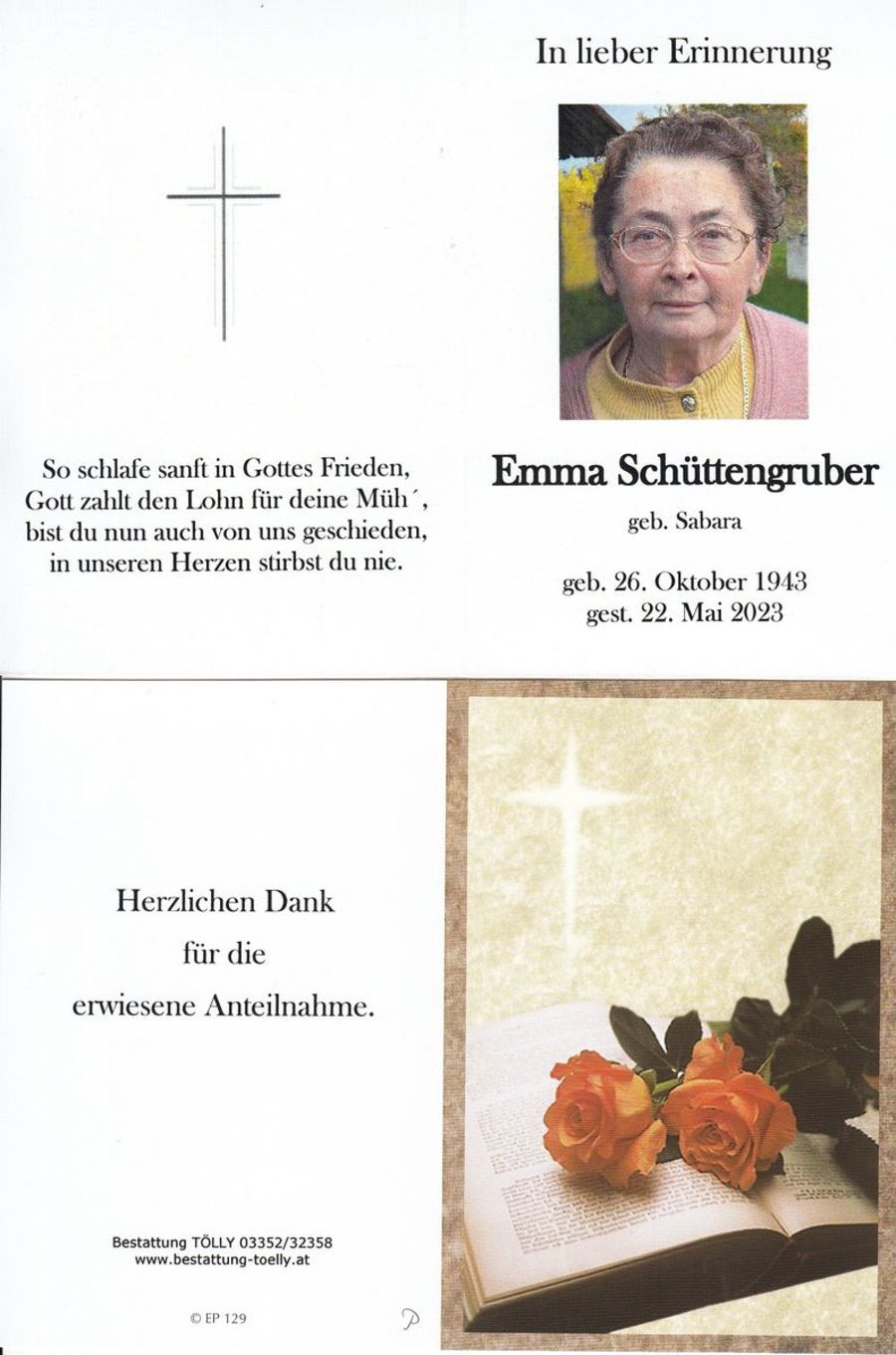 Gedenkkarte Emma Schüttengruber