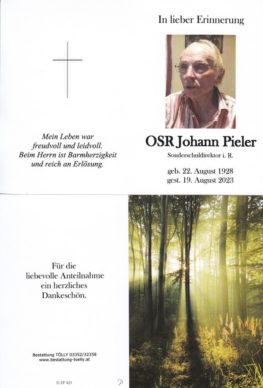 Gedenkkarte OSR Johann Pieler