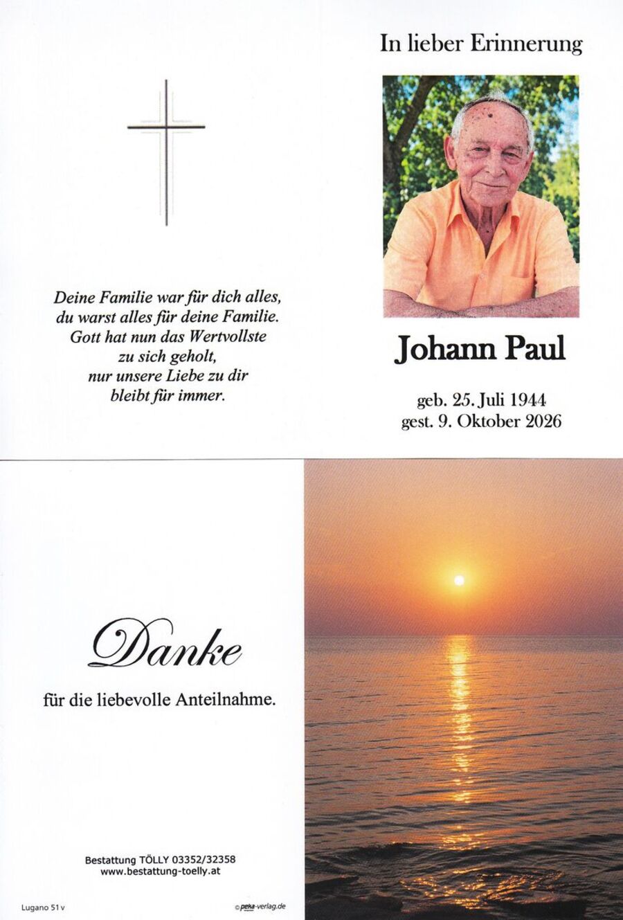Gedenkkarte Johann Paul