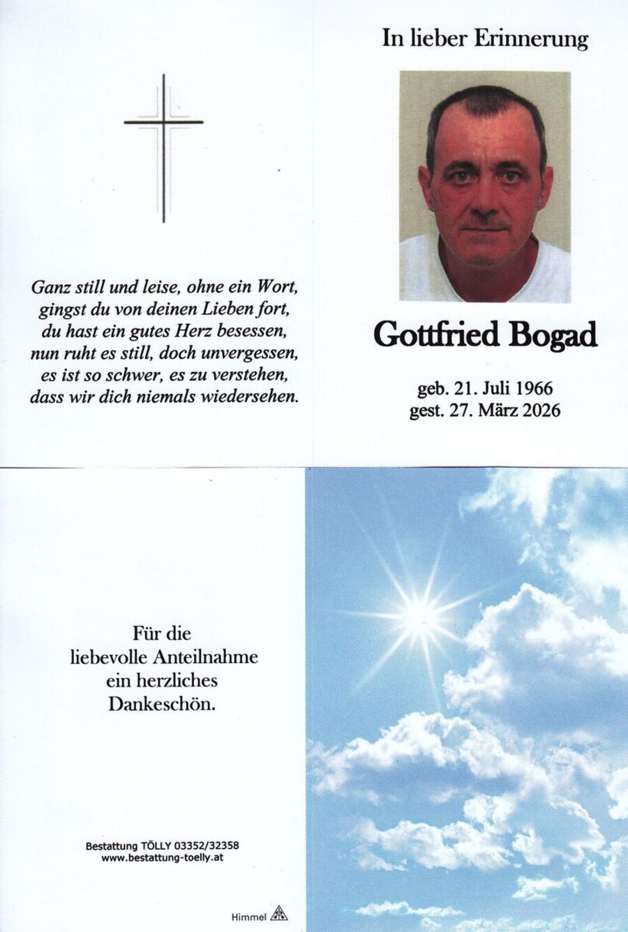 Gedenkkarte Gottfried Bogad
