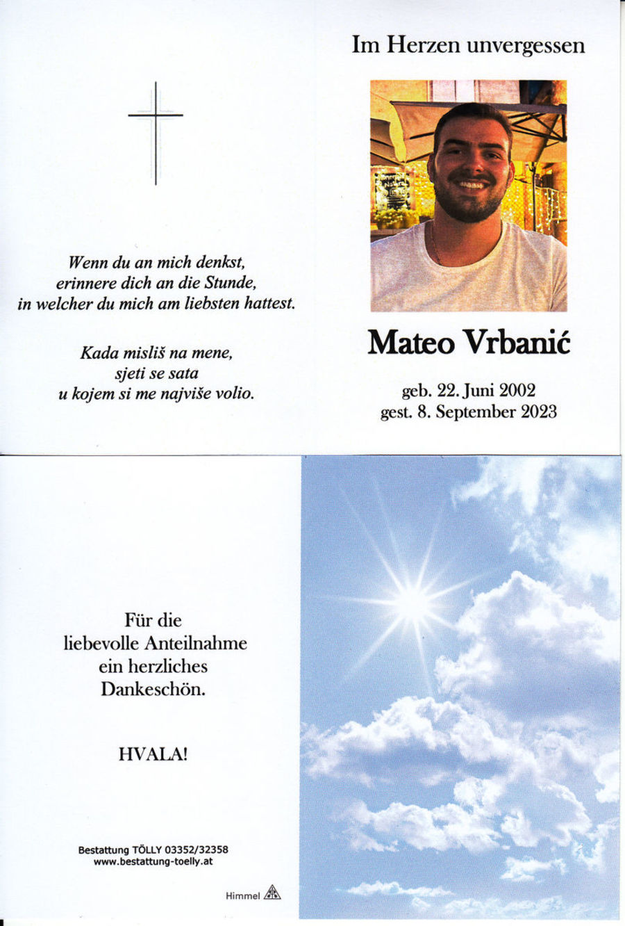 Gedenkkarte Mateo Vrbanić