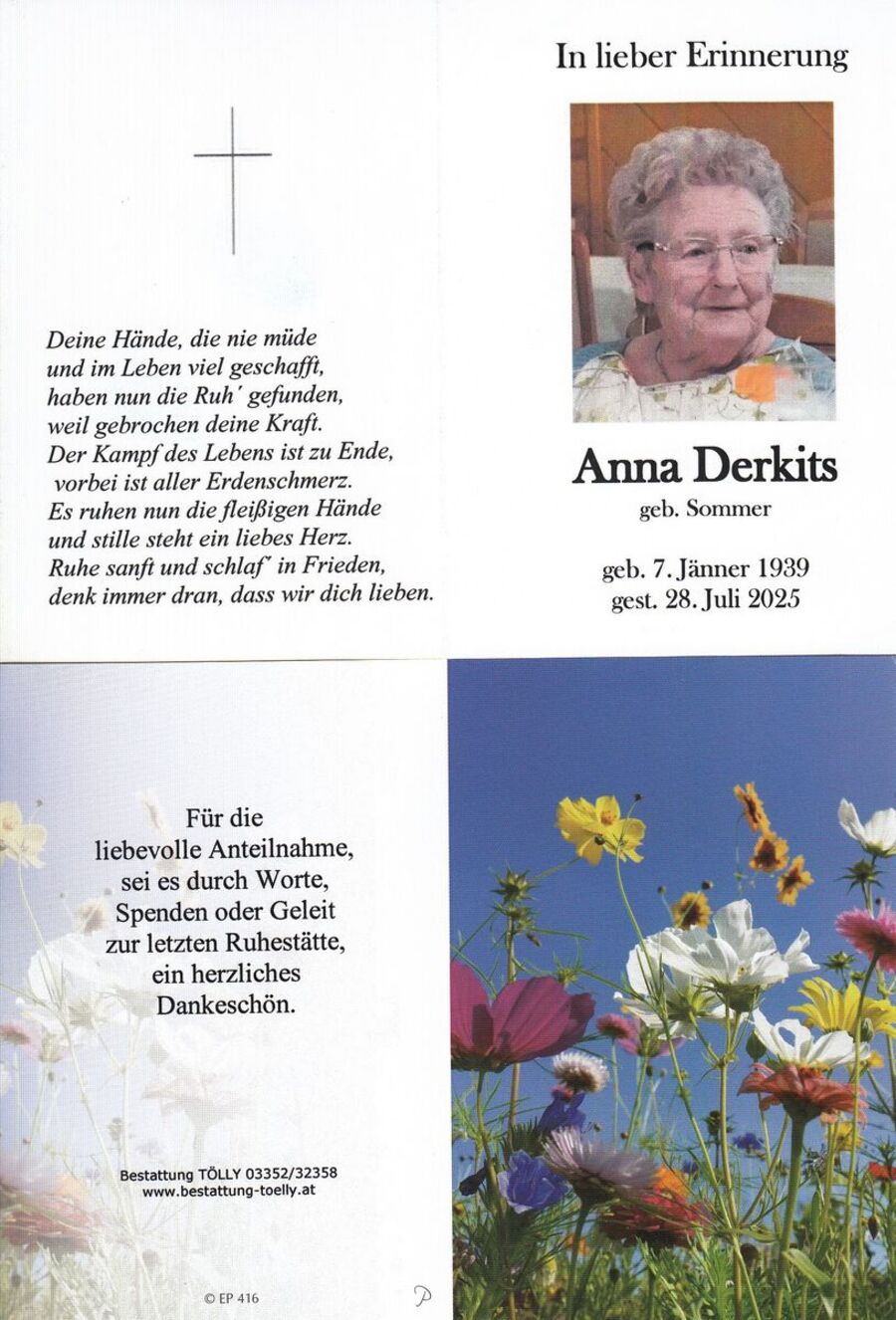 Gedenkkarte Anna Derkits
