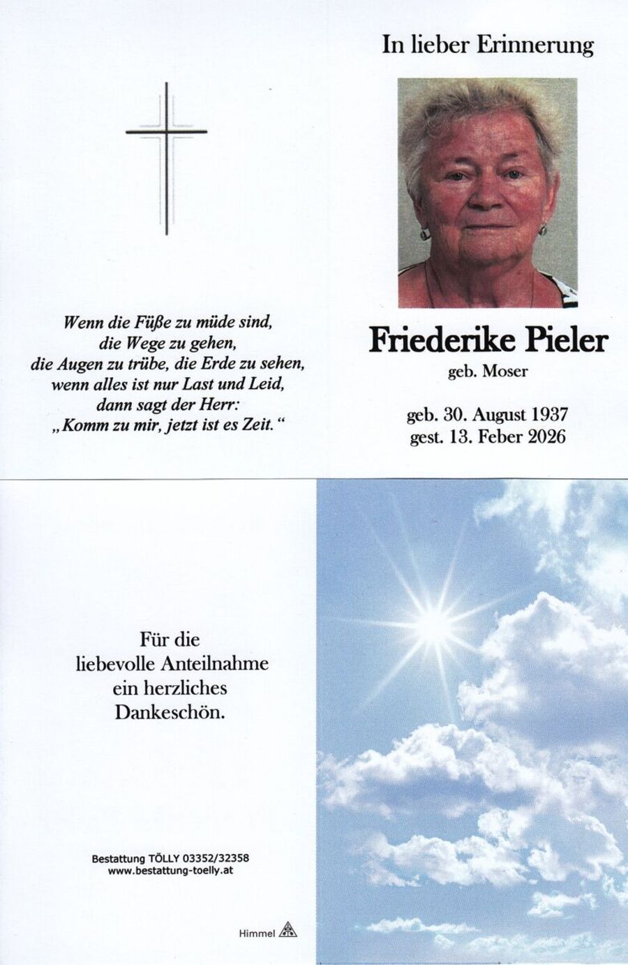 Gedenkkarte Friederike Pieler