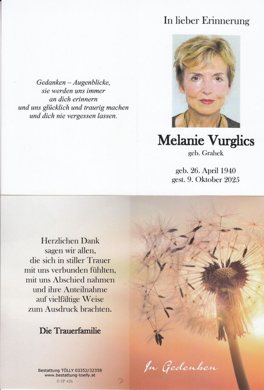 Gedenkkarte Melanie Vurglics