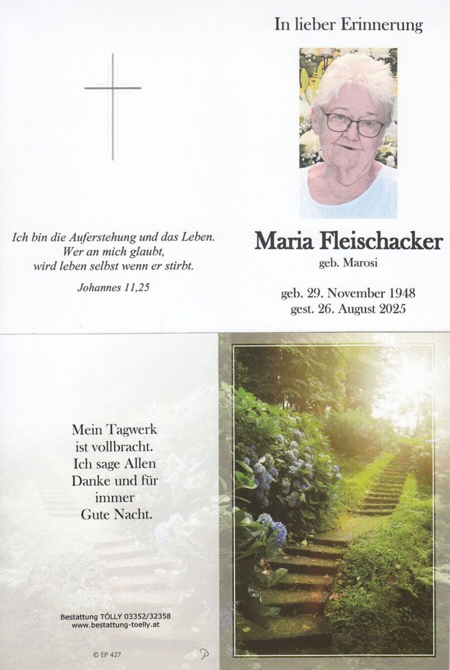 Gedenkkarte Maria Fleischacker