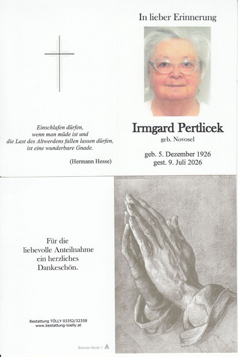 Gedenkkarte Irmgard Pertlicek