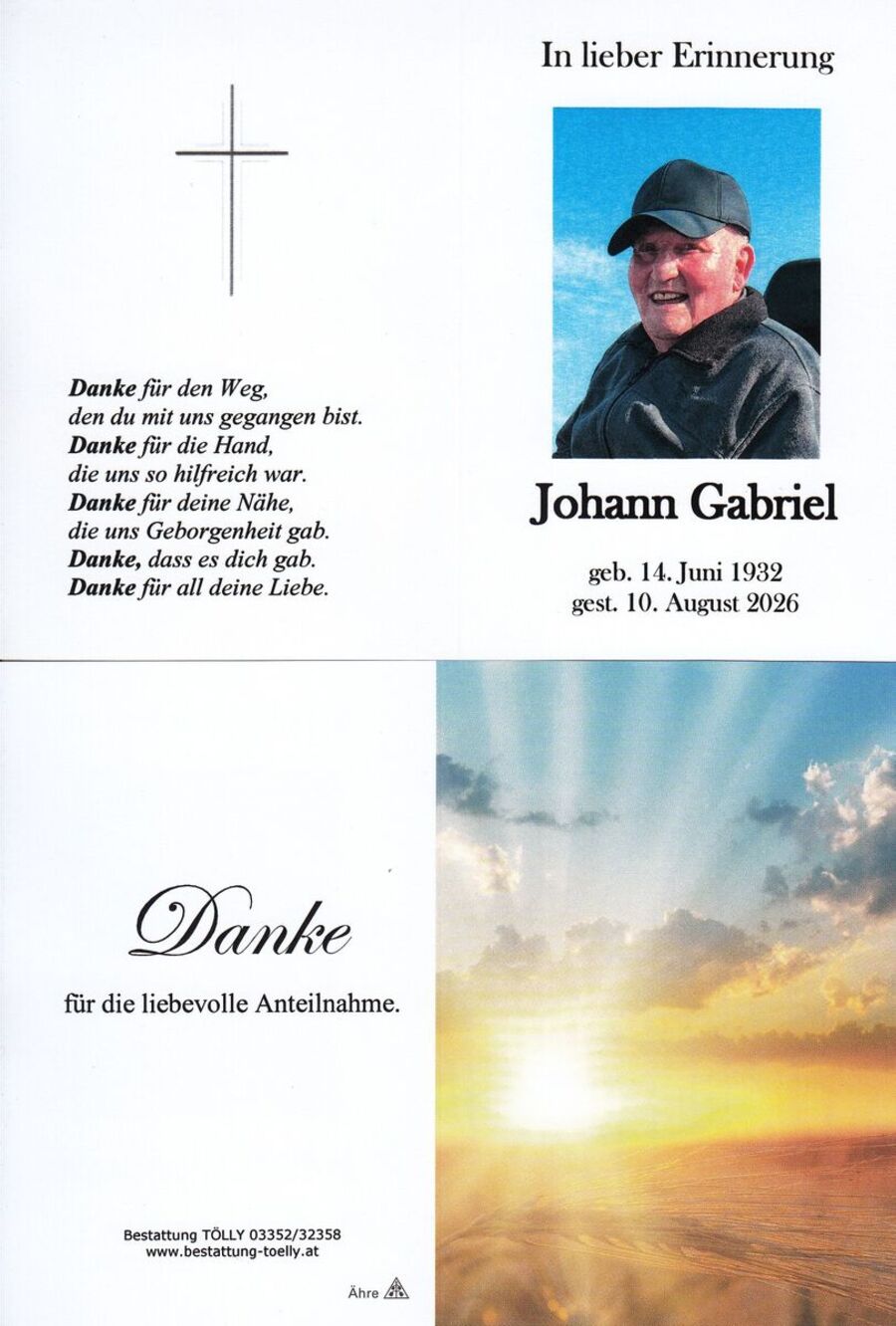 Gedenkkarte Johann Gabriel