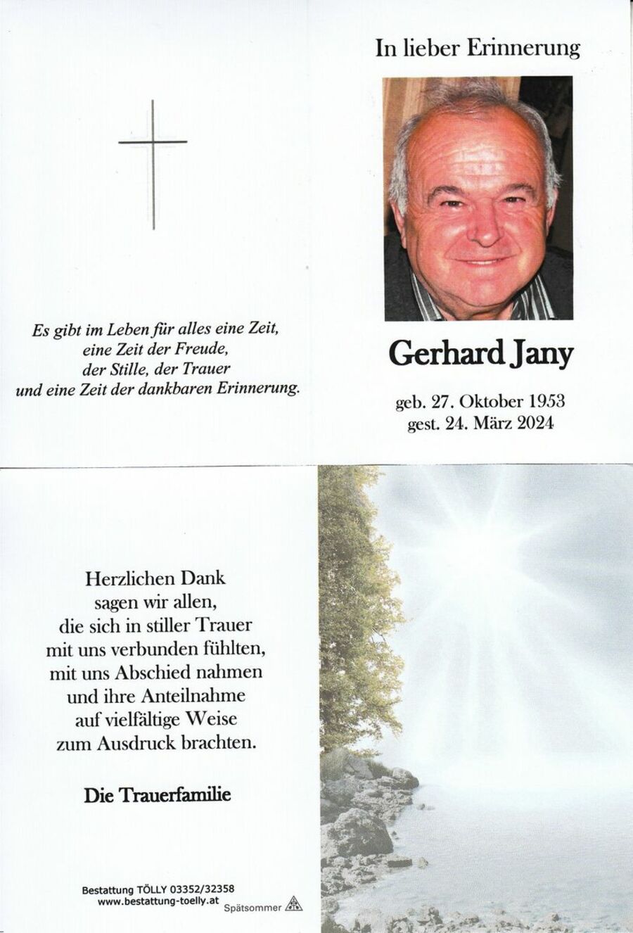 Gedenkkarte Gerhard Jany