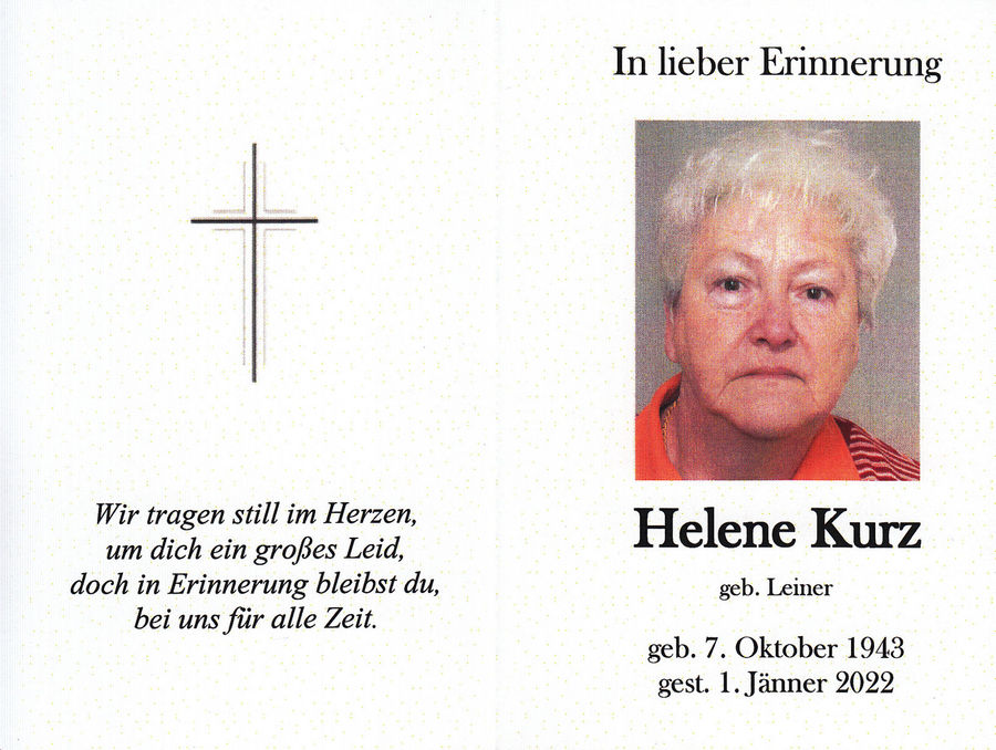 Gedenkkarte Helene Kurz