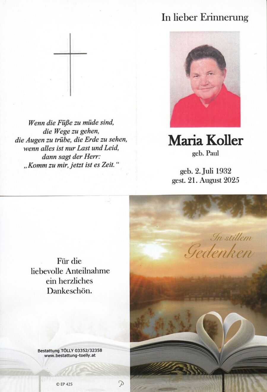 Gedenkkarte Maria Koller