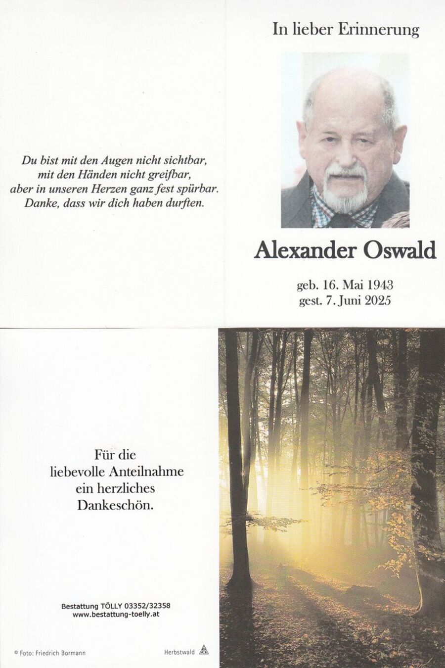 Gedenkkarte Alexander Oswald