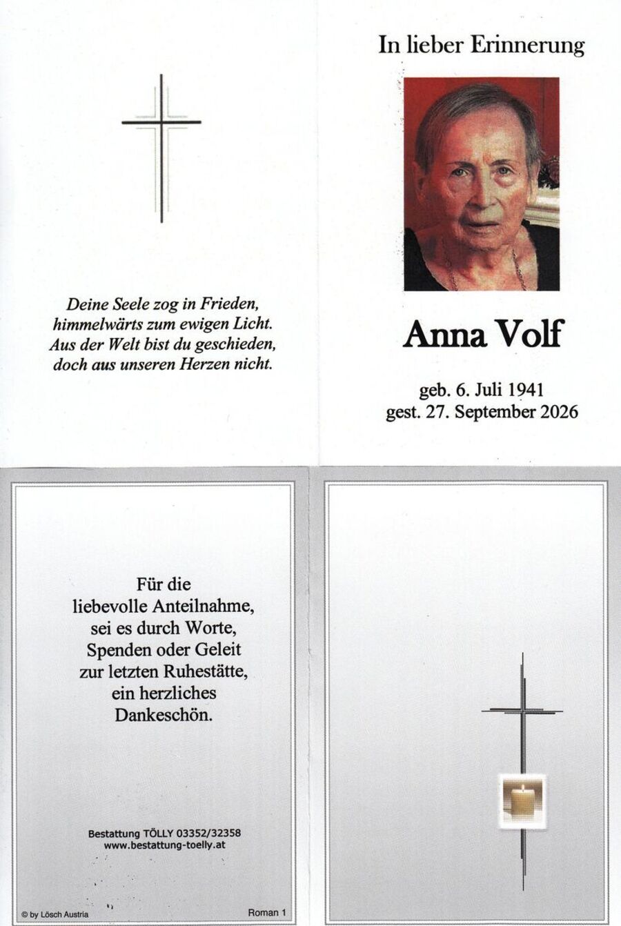 Gedenkkarte Anna Volf