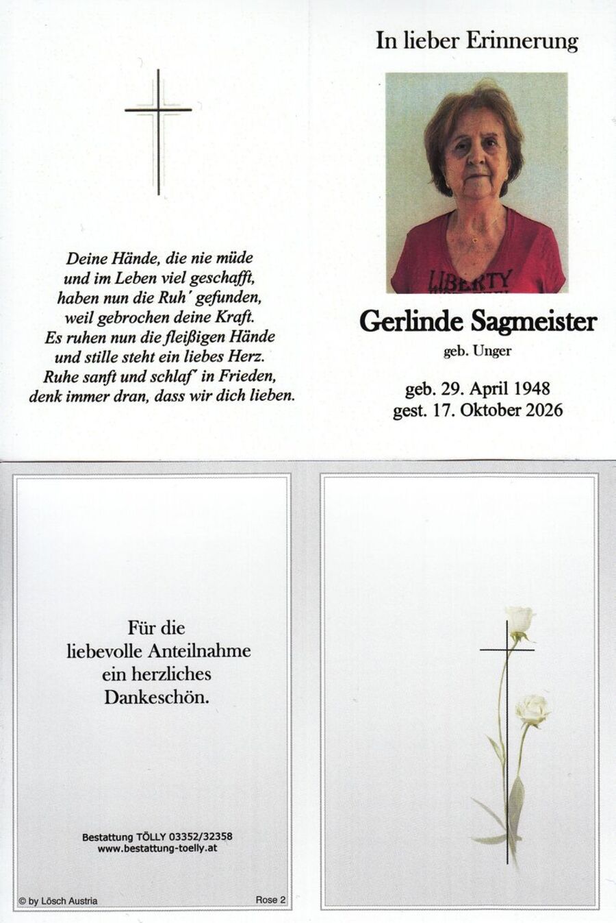 Gedenkkarte Gerlinde Sagmeister