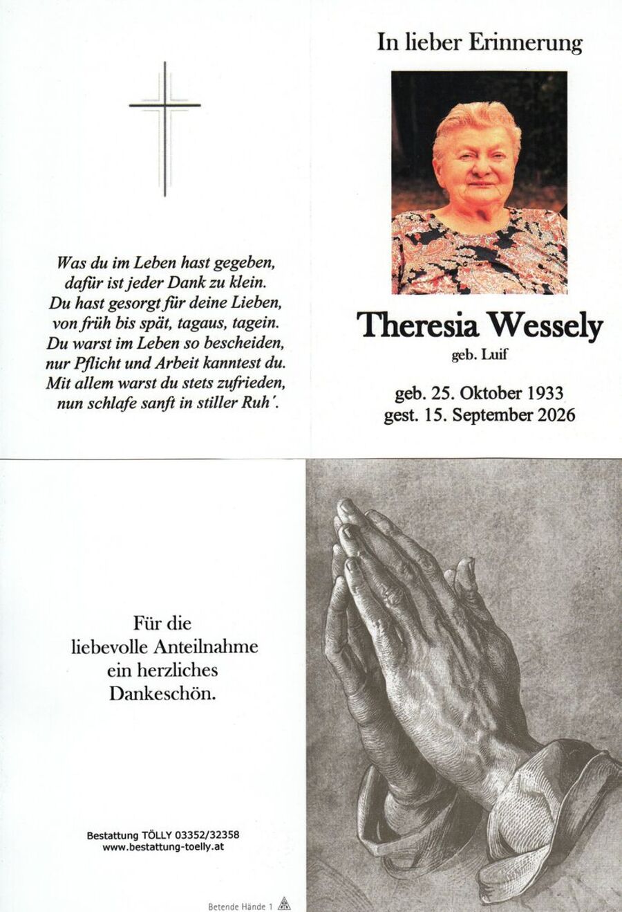 Gedenkkarte Theresia Wessely
