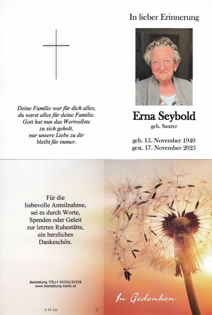 Gedenkkarte Erna Seybold