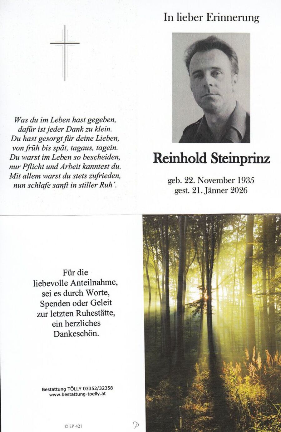 Gedenkkarte Reinhold Steinprinz