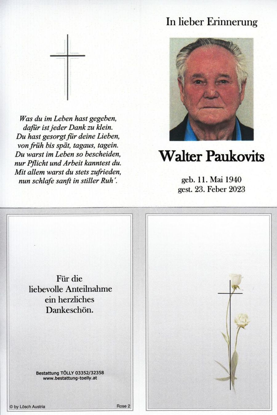 Gedenkkarte Walter Paukovits