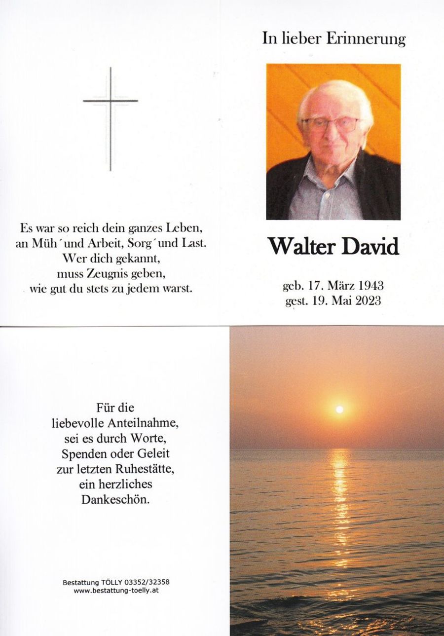 Gedenkkarte Walter David