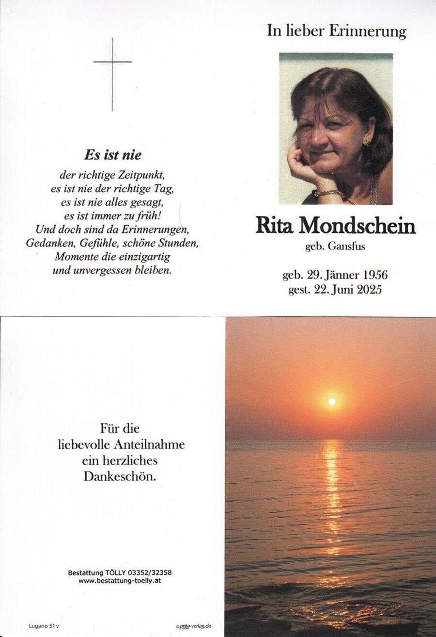 Gedenkkarte Rita Mondschein