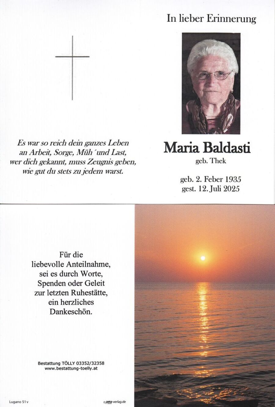 Gedenkkarte Maria Baldasti