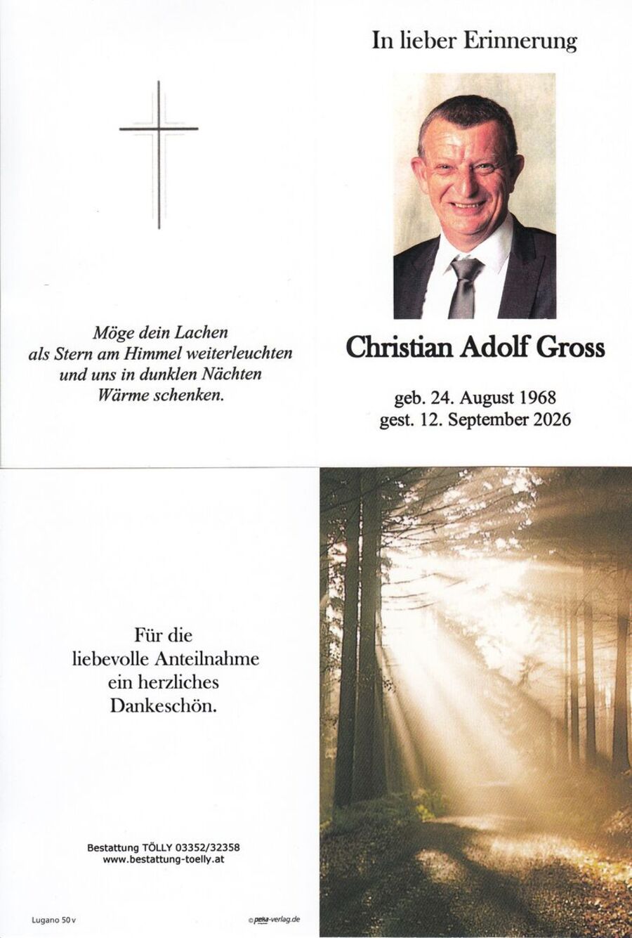 Gedenkkarte Christian Adolf Gross