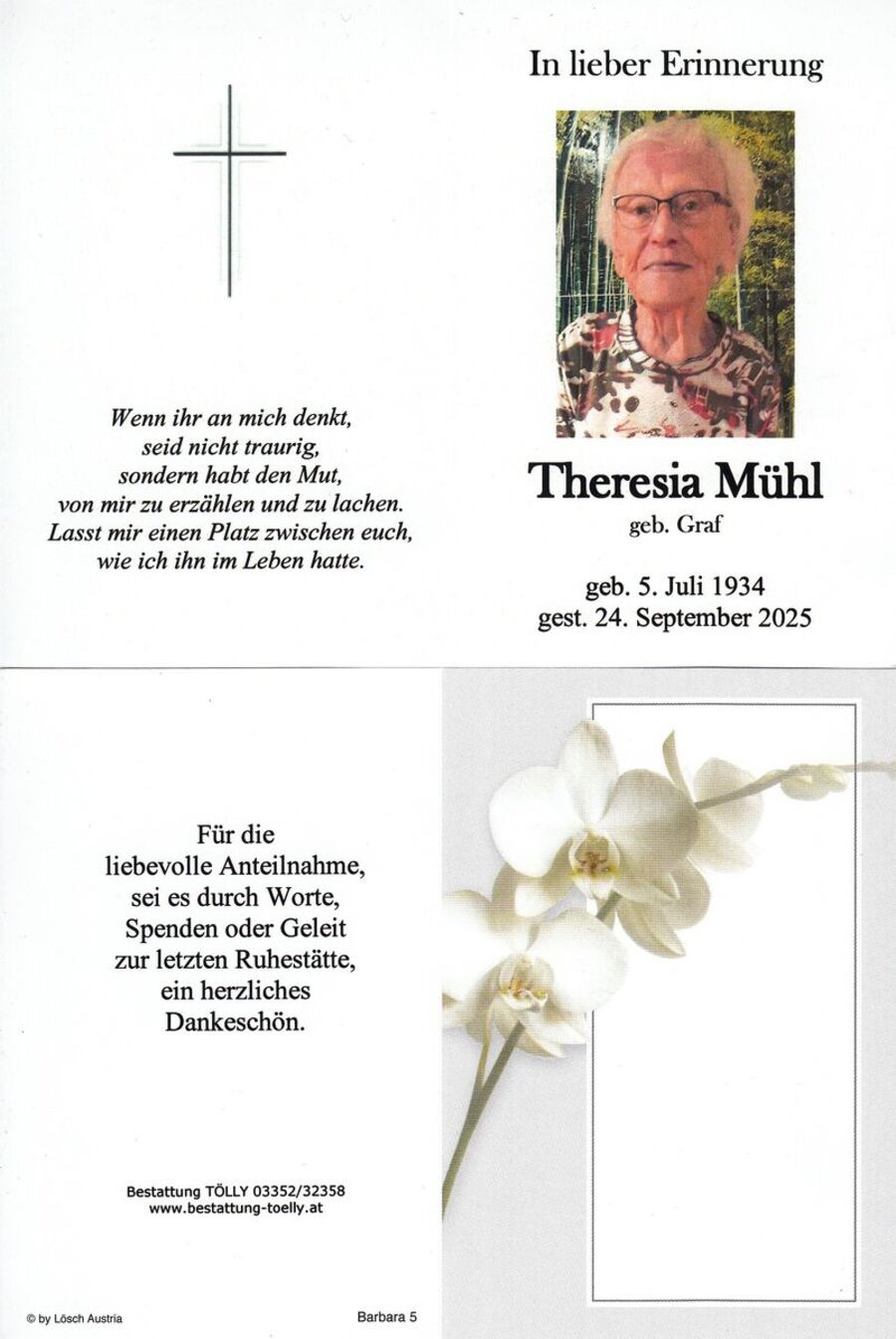 Gedenkkarte Theresia Mühl