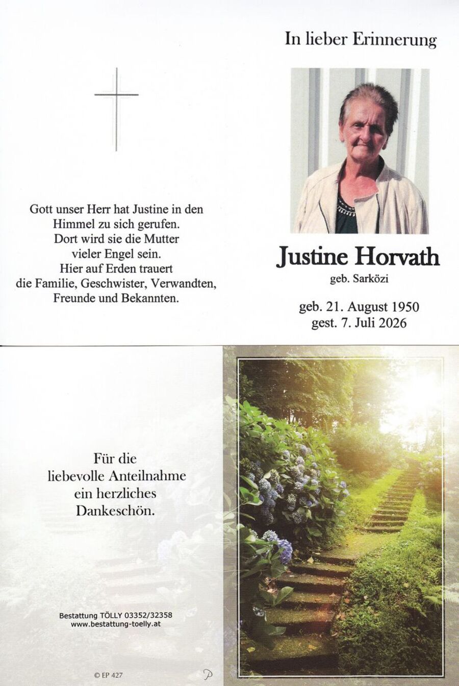 Gedenkkarte Justine Horvath