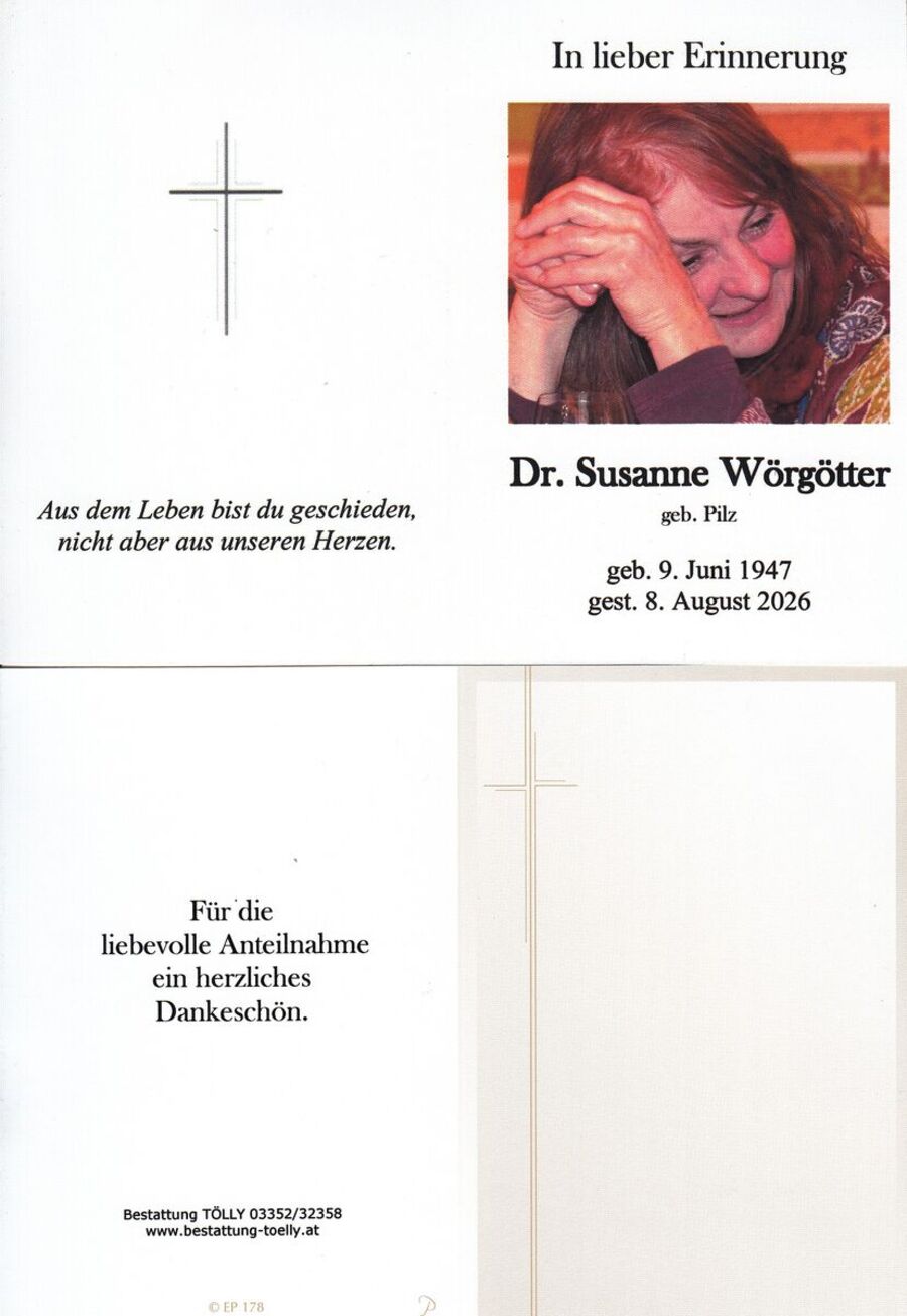 Gedenkkarte Dr. Susanne Wörgötter