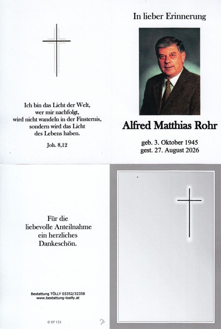 Gedenkkarte Alfred Matthias Rohr